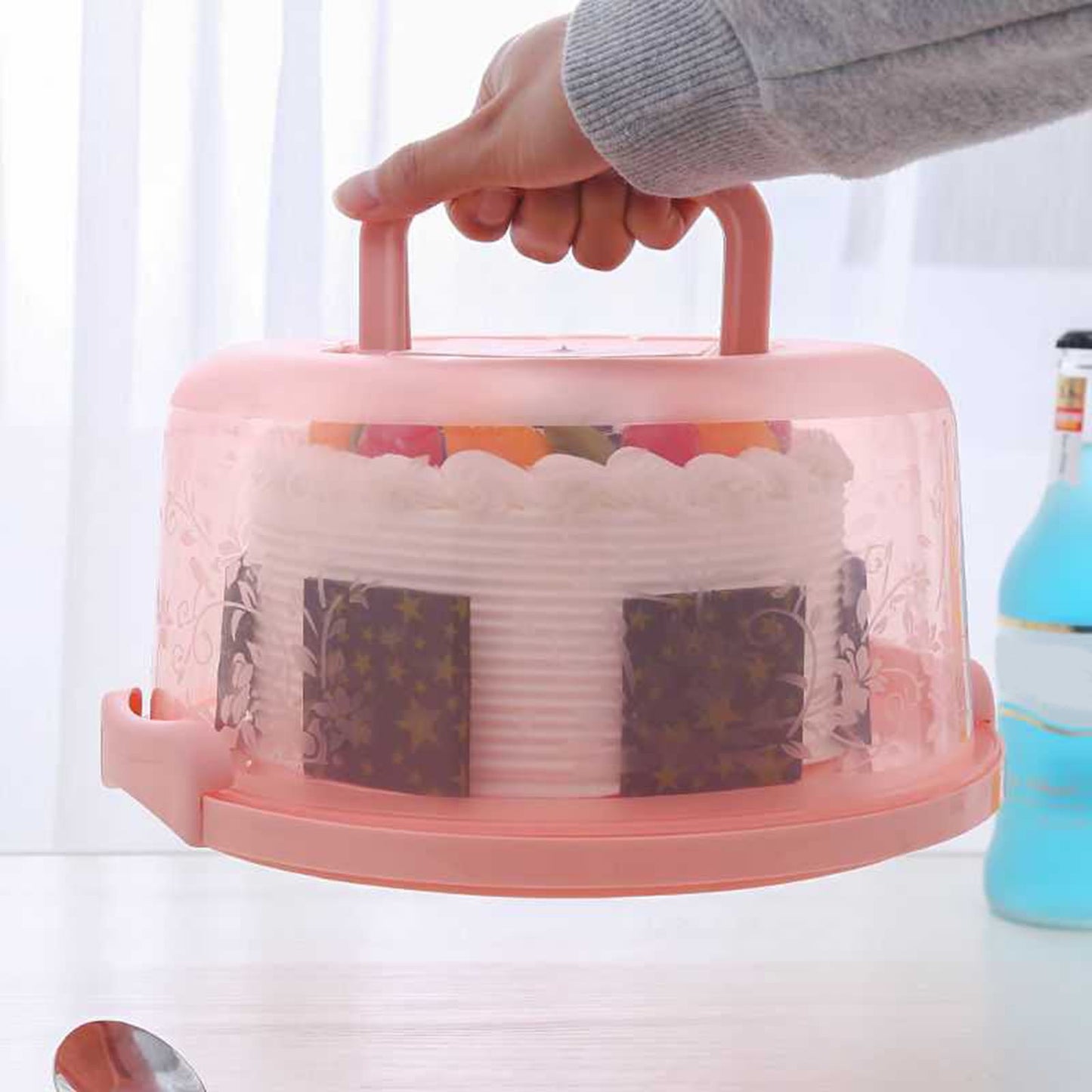 Clearance! Round Cake Carrier Cake Container With Lid And Handles, Large Cupcake Carrier Cake Keeper Sturdy Cupcake Box Cupcake Holder With Two Secure Side Closures Dishwasher Safe, Fresh Storage Pink