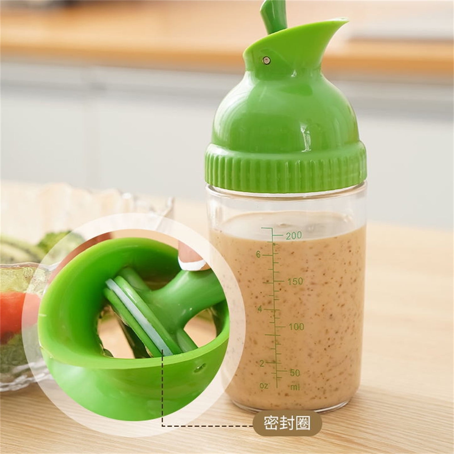 Salad Dressing Container, Condiment Bottles, Salad Dressing Bottles Salad Dressing Shaker BPA Prevent Leakage Salad Dressing Jar with Lid 200ml Green Black White