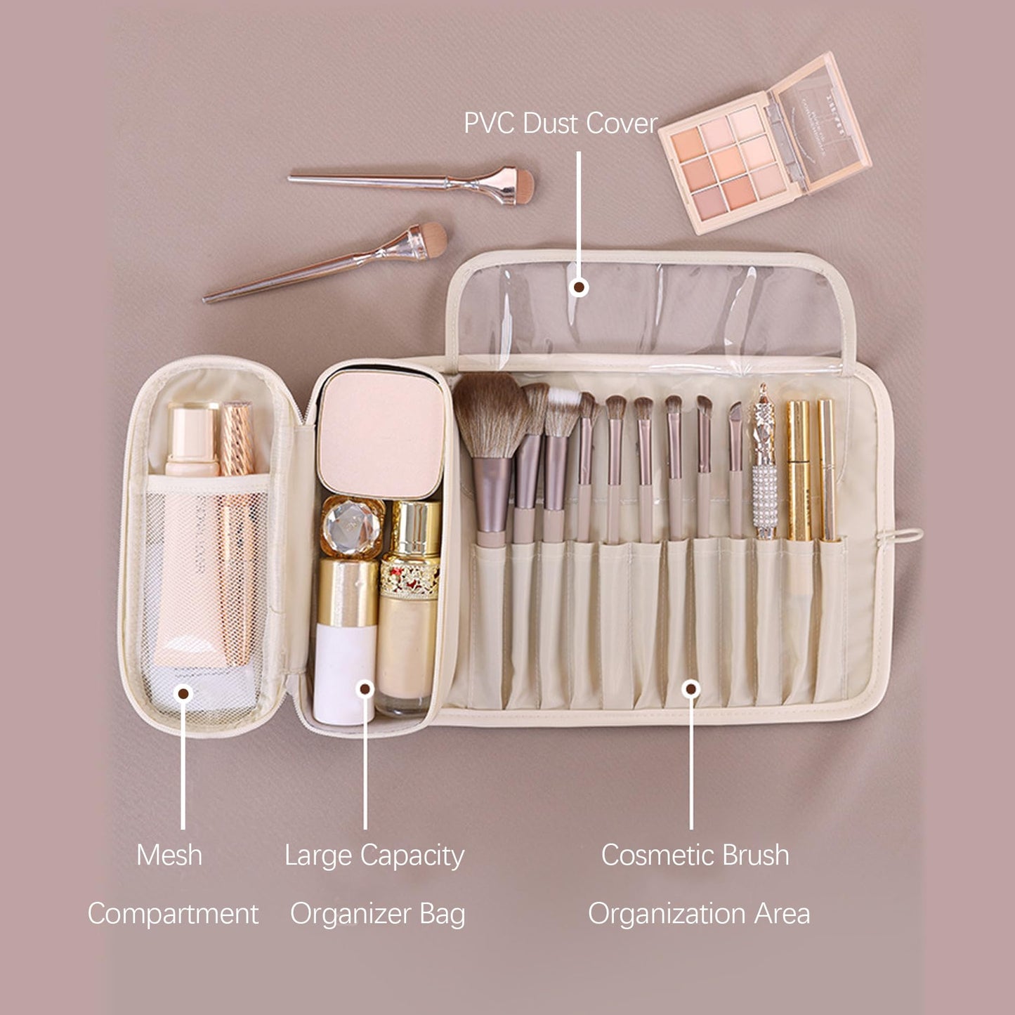 1pcs Toiletry Bag - Makeup Bag - Portable Foldable Makeup Bag, Multi-Compartment Cosmetic Box, Waterproof Travel & Daily Storage Bag Made of PU Leather