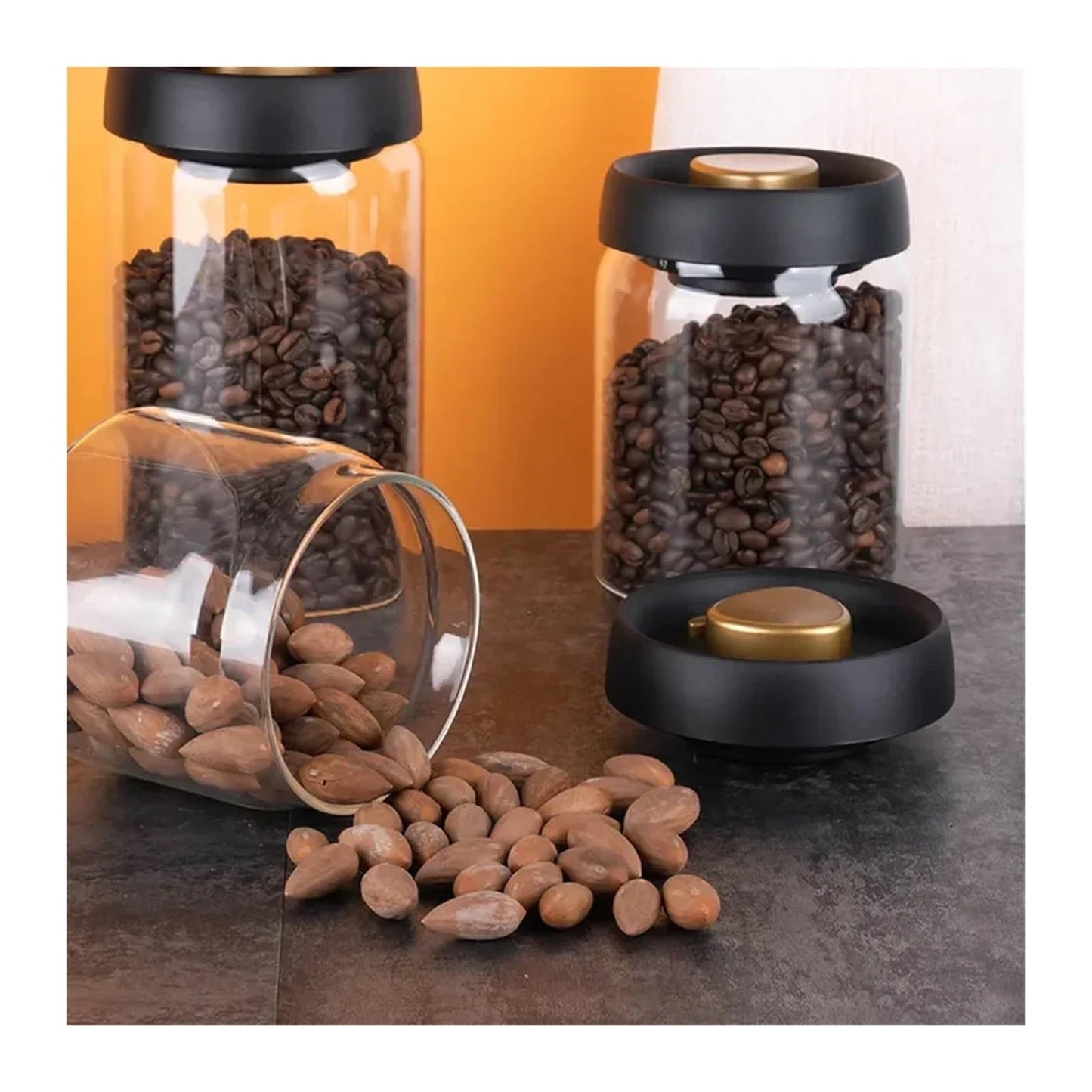 Glass Storage Containers - Storage Tin - Modern, manual vacuum storage tank made of borosilicate glass with moisture-proof lid for kitchen coffee condiments(1200ml)