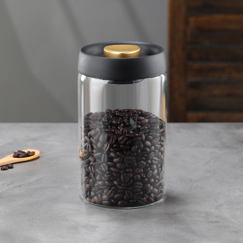 Glass Storage Containers - Storage Tin - Modern, manual vacuum storage tank made of borosilicate glass with moisture-proof lid for kitchen coffee condiments(1200ml)