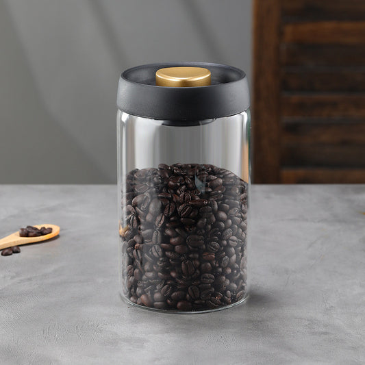 Glass Storage Containers - Storage Tin - Modern, manual vacuum storage tank made of borosilicate glass with moisture-proof lid for kitchen coffee condiments(1200ml)