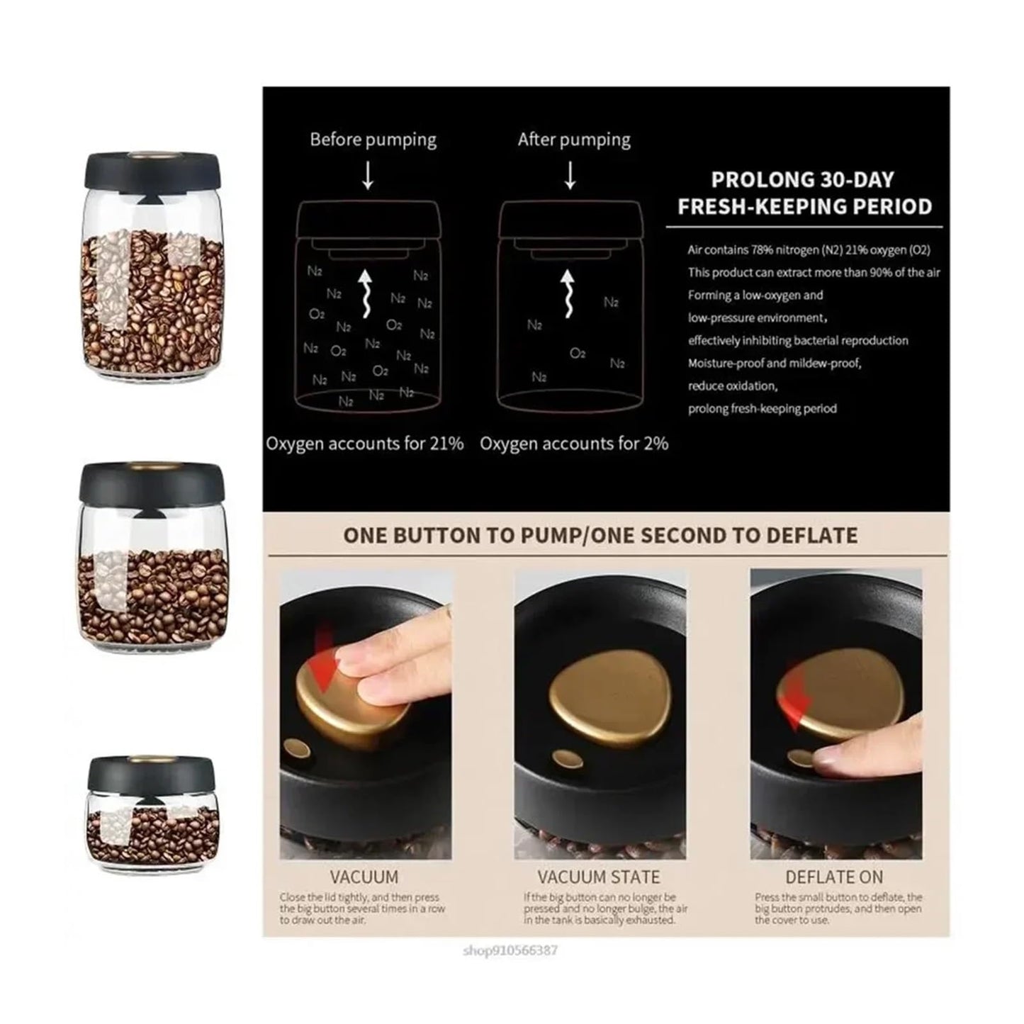 Glass Storage Containers - Storage Tin - Modern, manual vacuum storage tank made of borosilicate glass with moisture-proof lid for kitchen coffee condiments(1200ml)