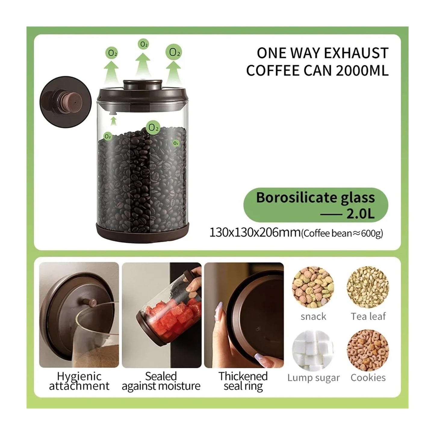Glass Storage Containers - Storage Tin - Modern, manual vacuum storage tank made of borosilicate glass with moisture-proof lid for kitchen coffee condiments(1800ml)
