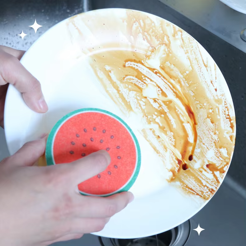 Kitchen Cleaning Sponge | Thick scouring pad | Suitable for dishes, pans, and fruit bowls | Powerful cleaning, durable, and long-lasting(watermelon)