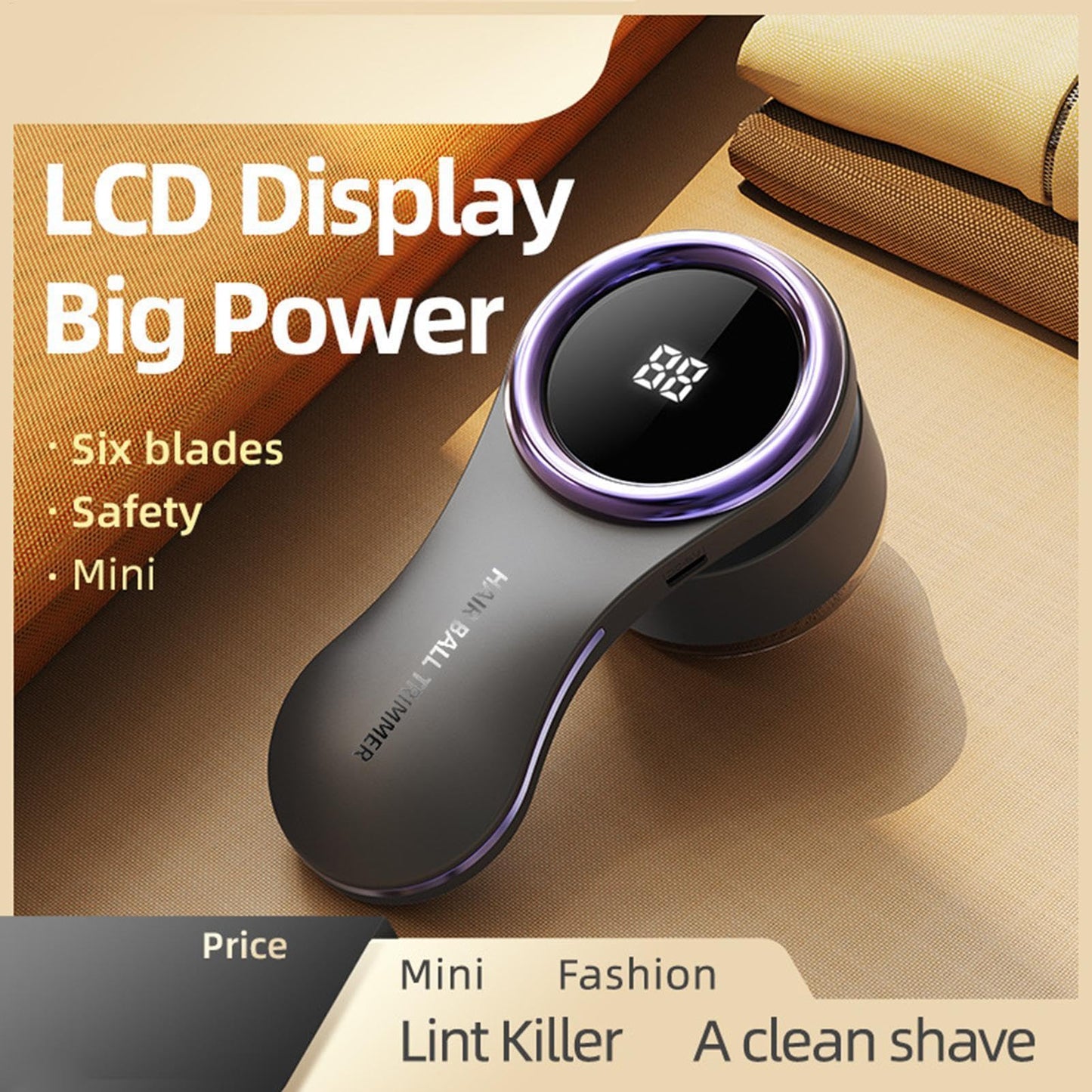 Lint Remover - Lint Trimmer - Lint Remover - Electric Lint Remover - Clothes Roller - Lint Brush - Rechargeable - LED Display - Cordless - Clothes Shaving - Lint Removal - Wool Comb - Large Head - Black - 1 Piece