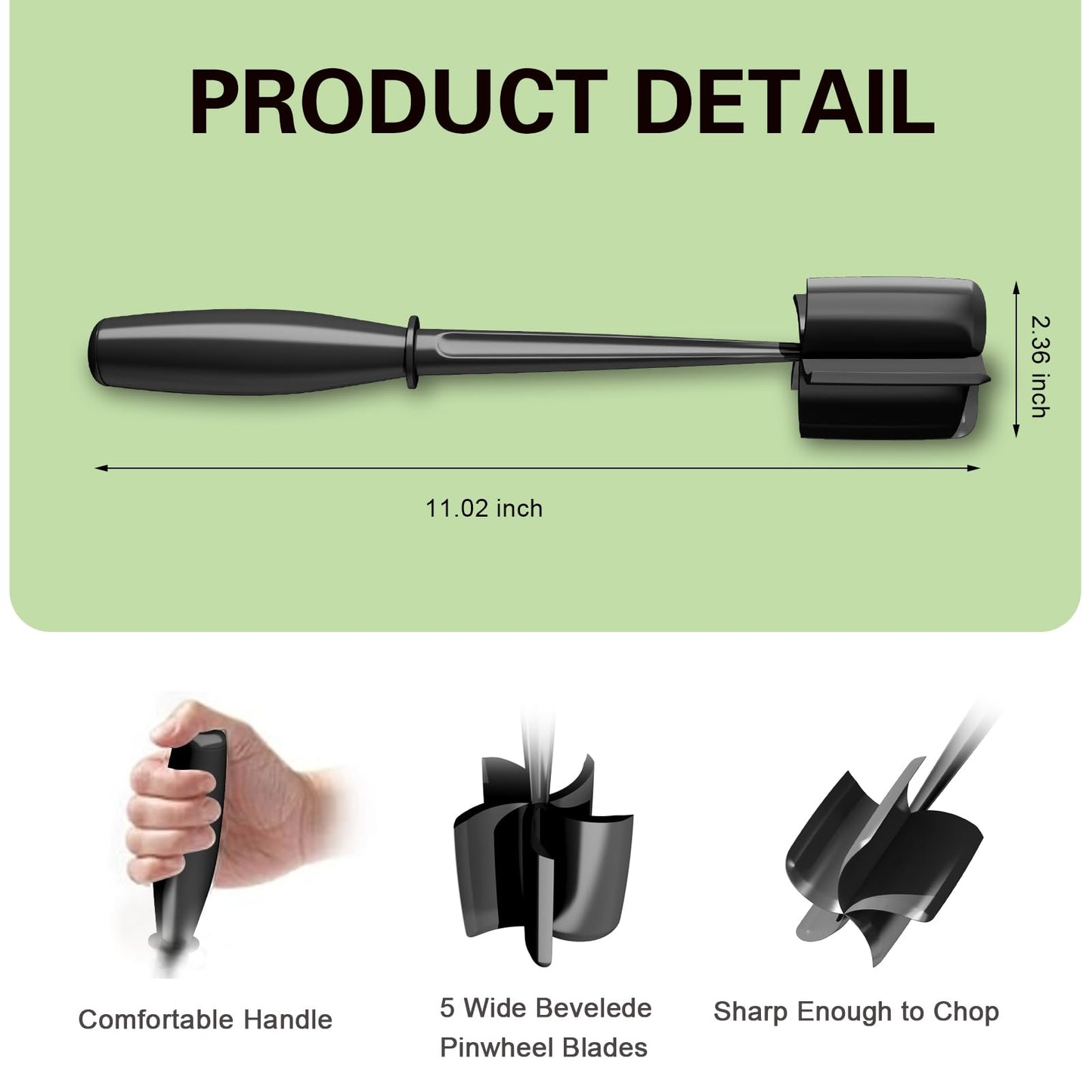 Minced Meat Ruller - Potato Masher - Meat Masher - Mashed Potatoes - Meat Chopper - Kitchen Utensils - Vegetable Masher - Hamburger Chopper - Mashed Potato Masher - Kitchen Tools - Meat Chopper - Heat Resistant - Spatula - Black - 1 Piece