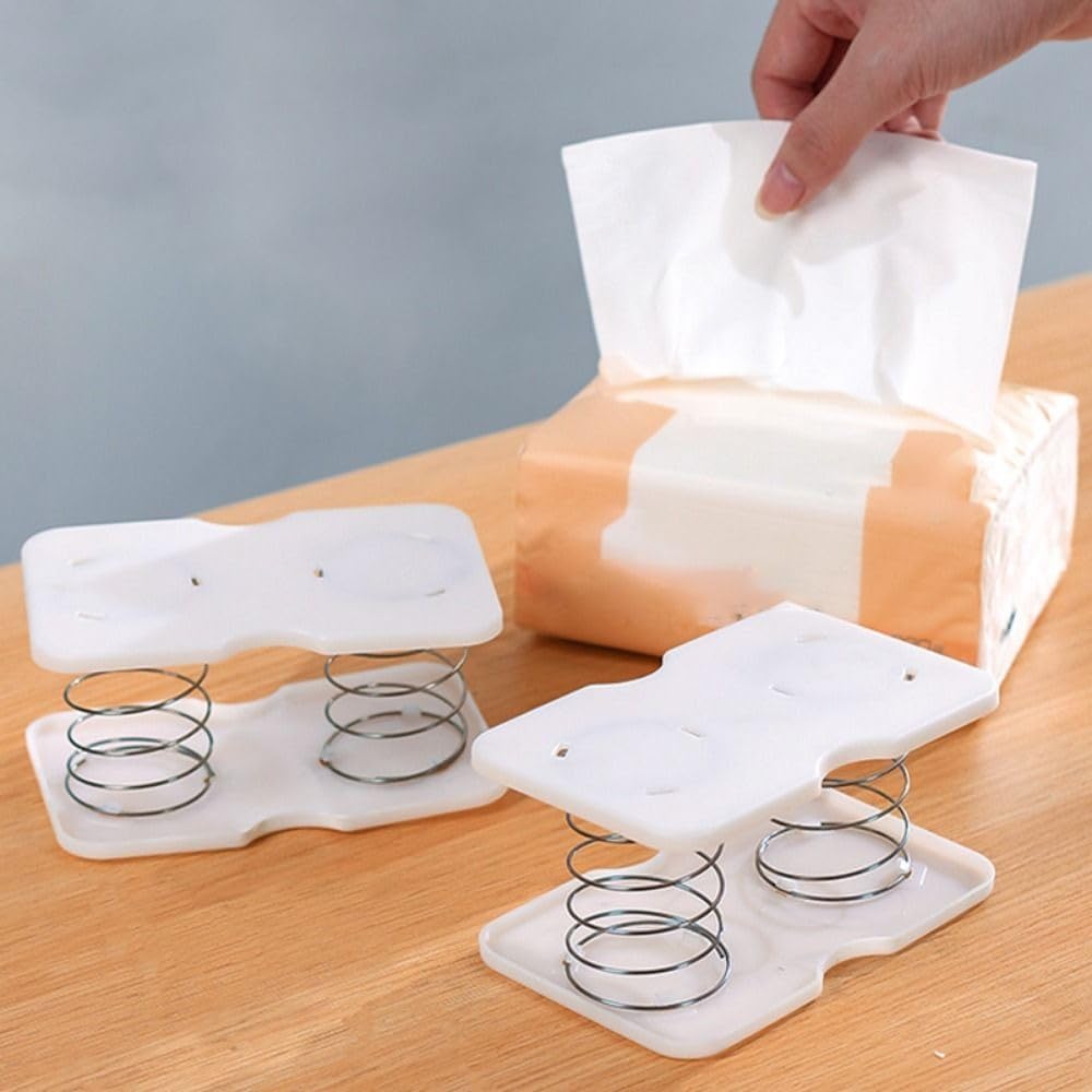 Tissue Box Spring - Tissue Holder - Tissue Box Lift - Tissue Box Base Support - Tissue Dispenser - Spring Holder - Napkin Holder - Tissue Storage Box - Bathroom Organizer - Toilet Accessories - Kitchen Gadget - White - 1 Piece