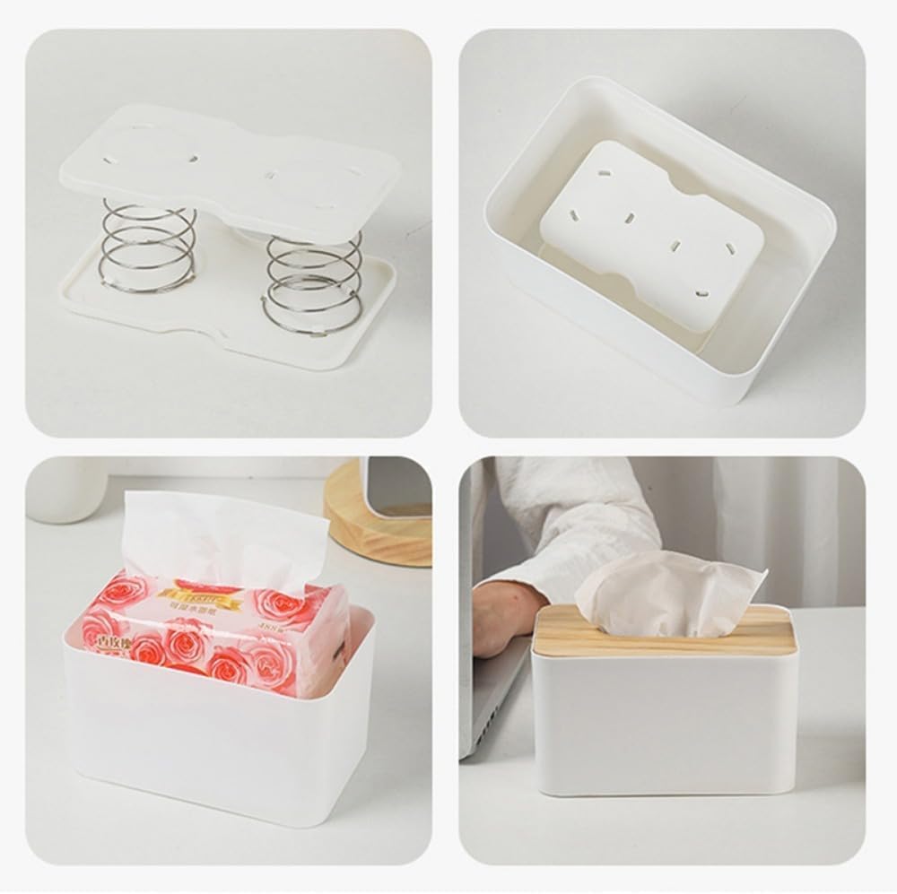 Tissue Box Spring - Tissue Holder - Tissue Box Lift - Tissue Box Base Support - Tissue Dispenser - Spring Holder - Napkin Holder - Tissue Storage Box - Bathroom Organizer - Toilet Accessories - Kitchen Gadget - White - 1 Piece