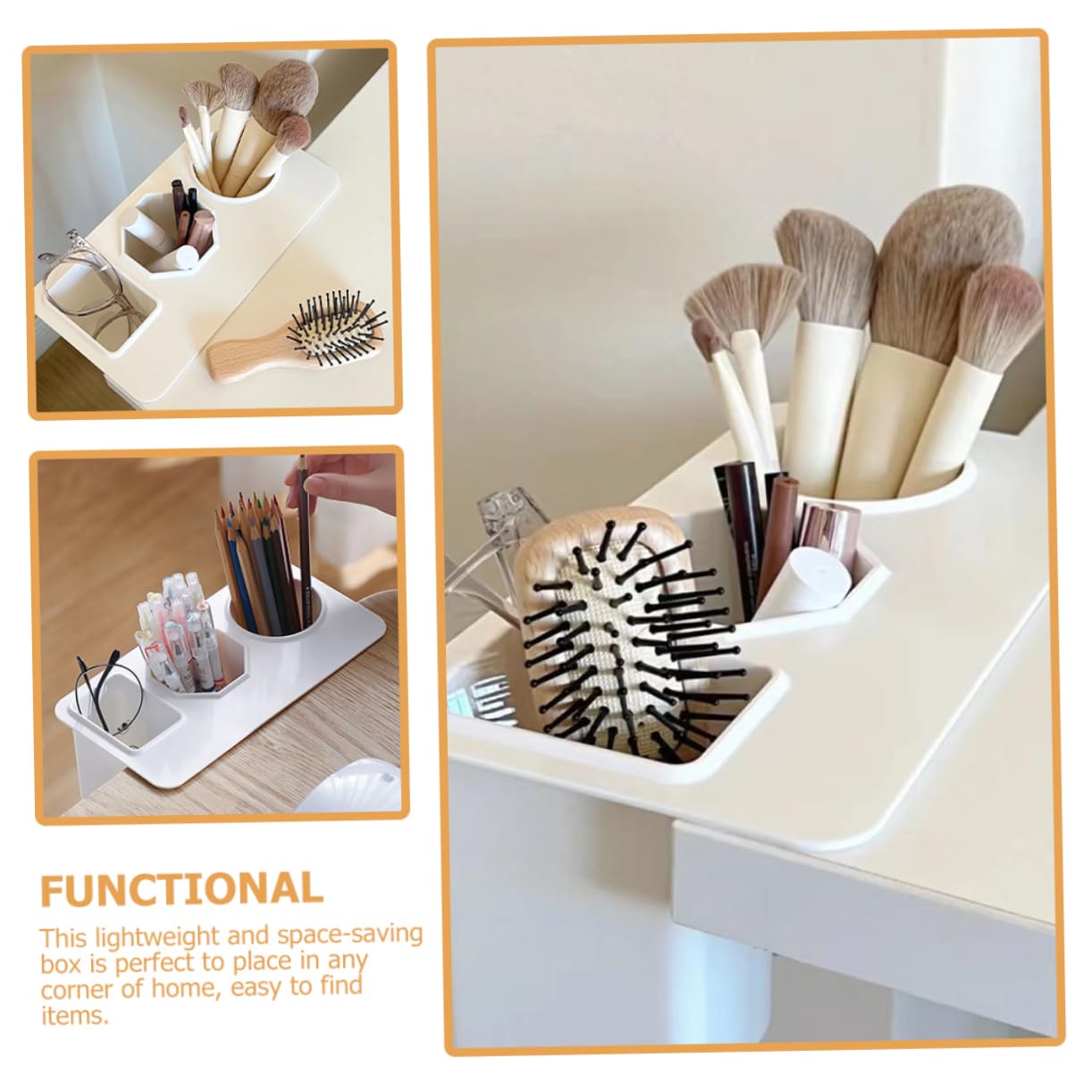 Desk Organizer - Pen Tray - Makeup Brush Holder - Desk Accessories - Pen Holder - Hanging Storage Tray - Office Supplies - Cosmetics Organizer - Space Saving - School Supplies - Table Organizer - Black - 1 Piece