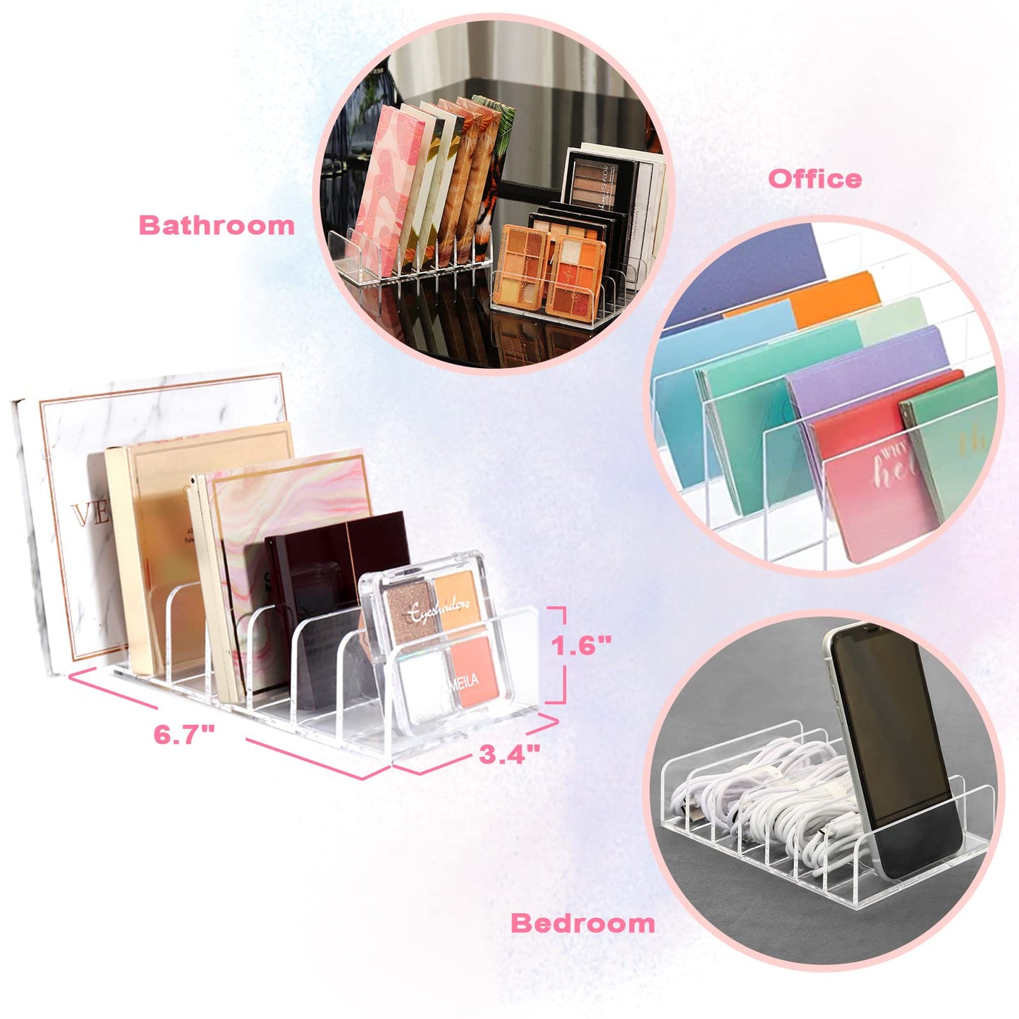 Makeup Organizer - Eyeshadow Palette Holder - Cosmetics Storage - Drawer Organizer - Letter Stand - Desk Accessories - Makeup Box - Bathroom Storage System - Sorting Tray - Acrylic Holder - Transparent - 1 Piece