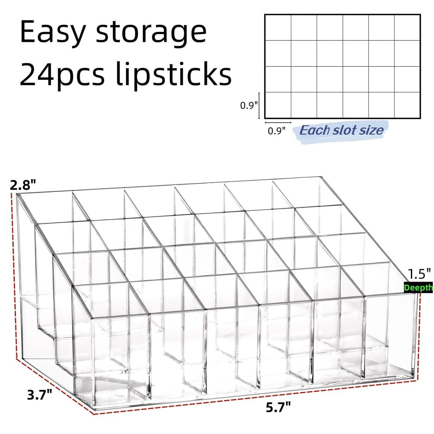 Makeup Organizer - Lipstick Holder - Cosmetics Storage - Nail Polish Display - Drawer Organizer - Lip Gloss Holder - Bathroom Accessories - Acrylic Holder - Essential Oil Rack - Mascara Storage Box - Sorting Tray - Transparent - 1 Piece