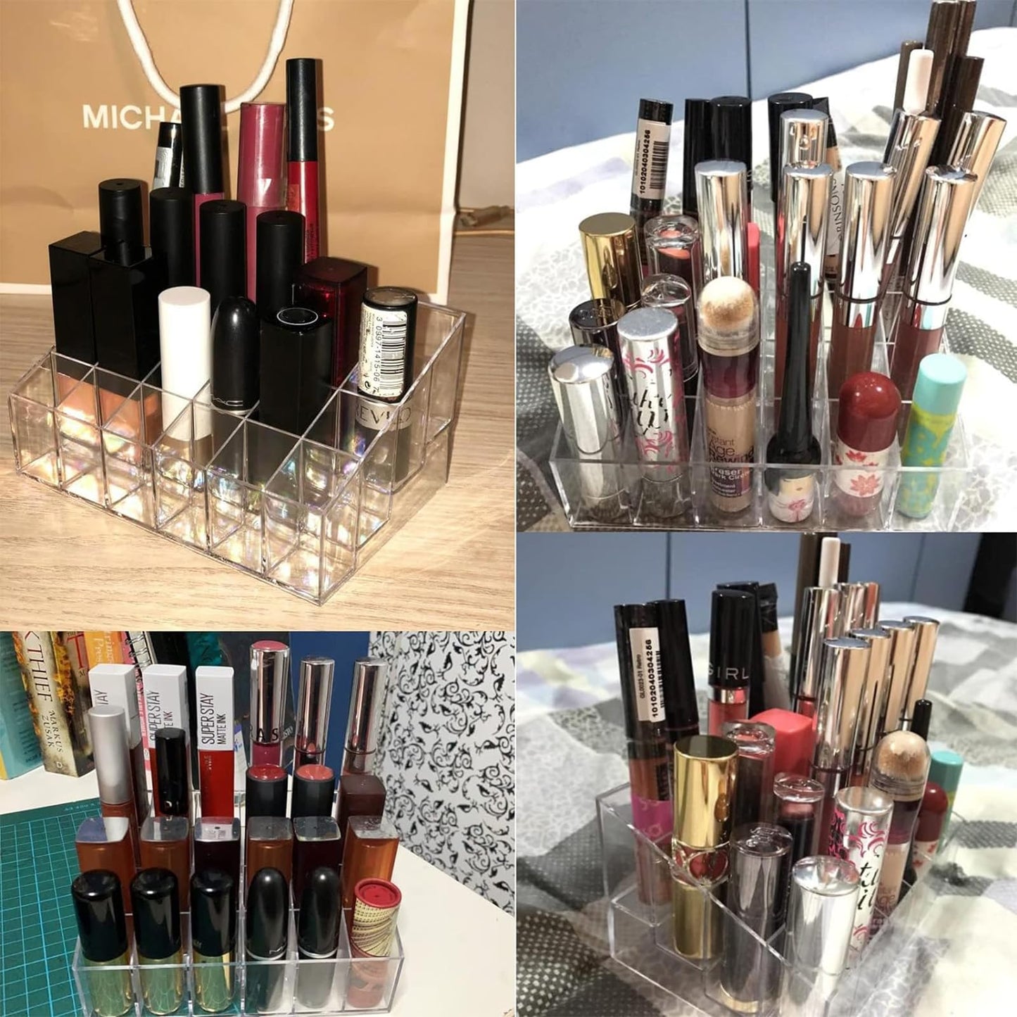 Makeup Organizer - Lipstick Holder - Cosmetics Storage - Nail Polish Display - Drawer Organizer - Lip Gloss Holder - Bathroom Accessories - Acrylic Holder - Essential Oil Rack - Mascara Storage Box - Sorting Tray - Transparent - 1 Piece
