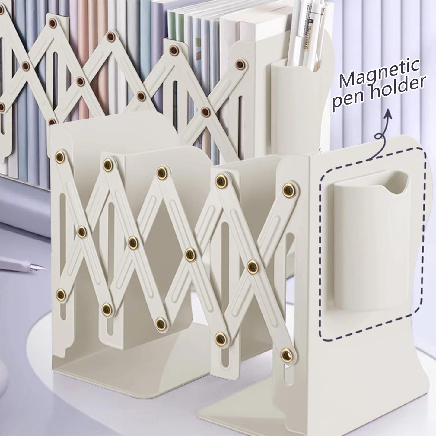 Bookend - Desk Organizer - Book Rack - Book Stand - Book Holder - Office - School Supplies - Magazine Rack - Desk Accessories - Metal Bookends - Office Supplies - Extendable - White - 1 Piece