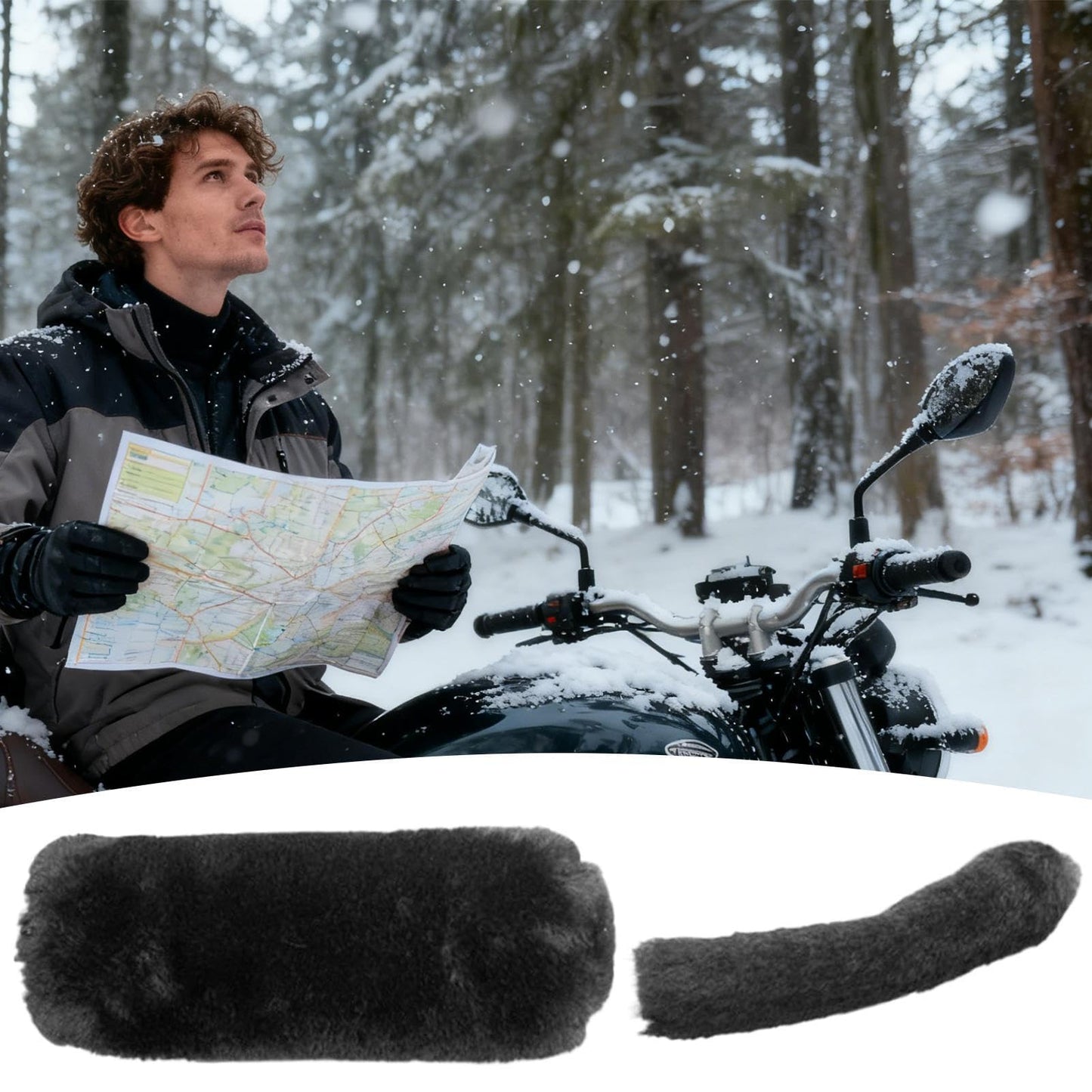 Handlebar Muffs - Hand Warmers - Motorcycle Accessories - Scooter Accessories - Handles - Brake Lever Protection - Winter - Moped - Bicycle Handlebars - Plush - Gift for Men - Soft Grip - Universal - Black - 2 Pieces