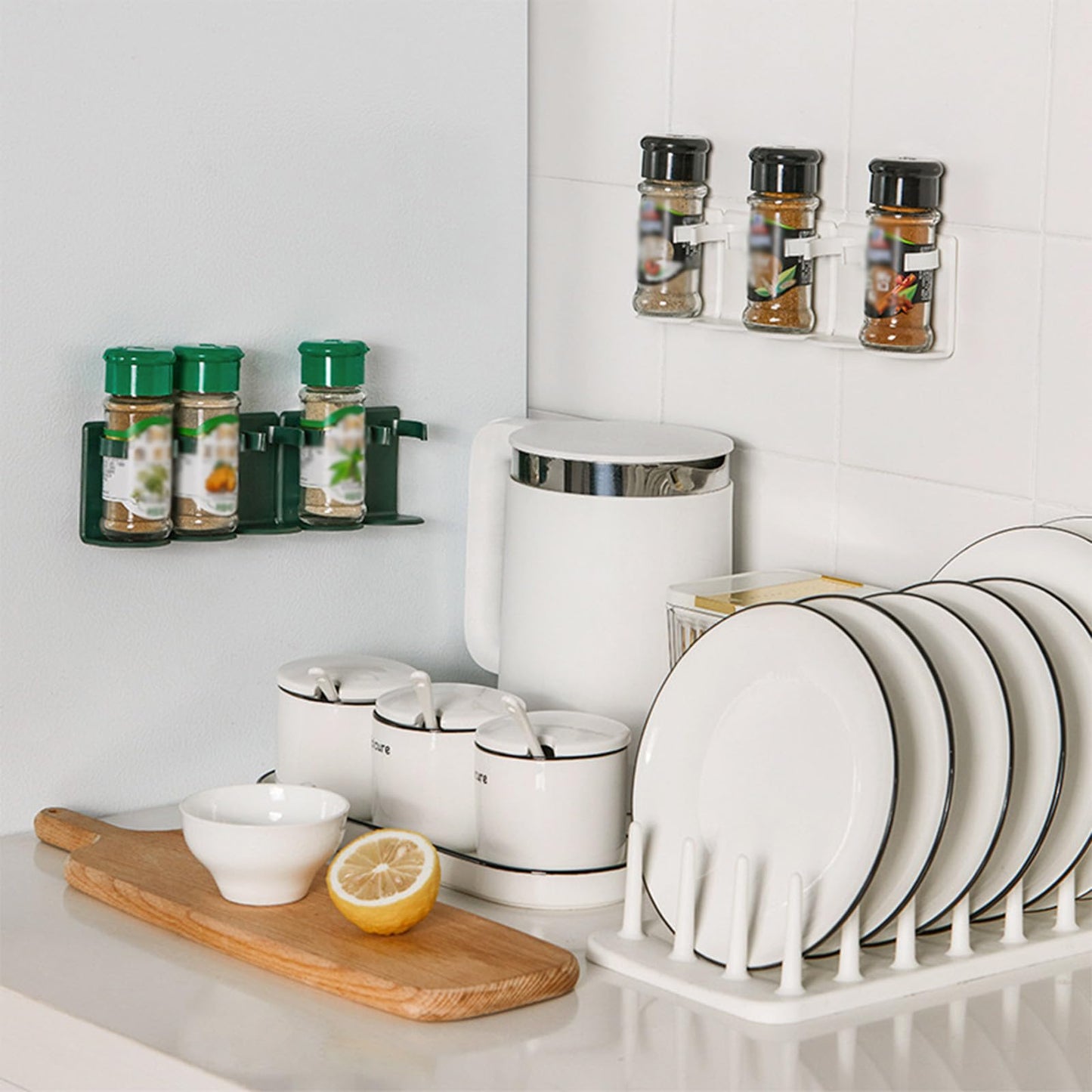 Spice Rack - Bathroom Rack - Kitchen Organizer - Shower Gel Holder - Spice Holder - Shampoo Holder - Bathroom Accessories - Spice Rack - Kitchen Cabinet Organizer - Storage Rack - Hanging System - Self-Adhesive No Drilling - White - 2 Pieces