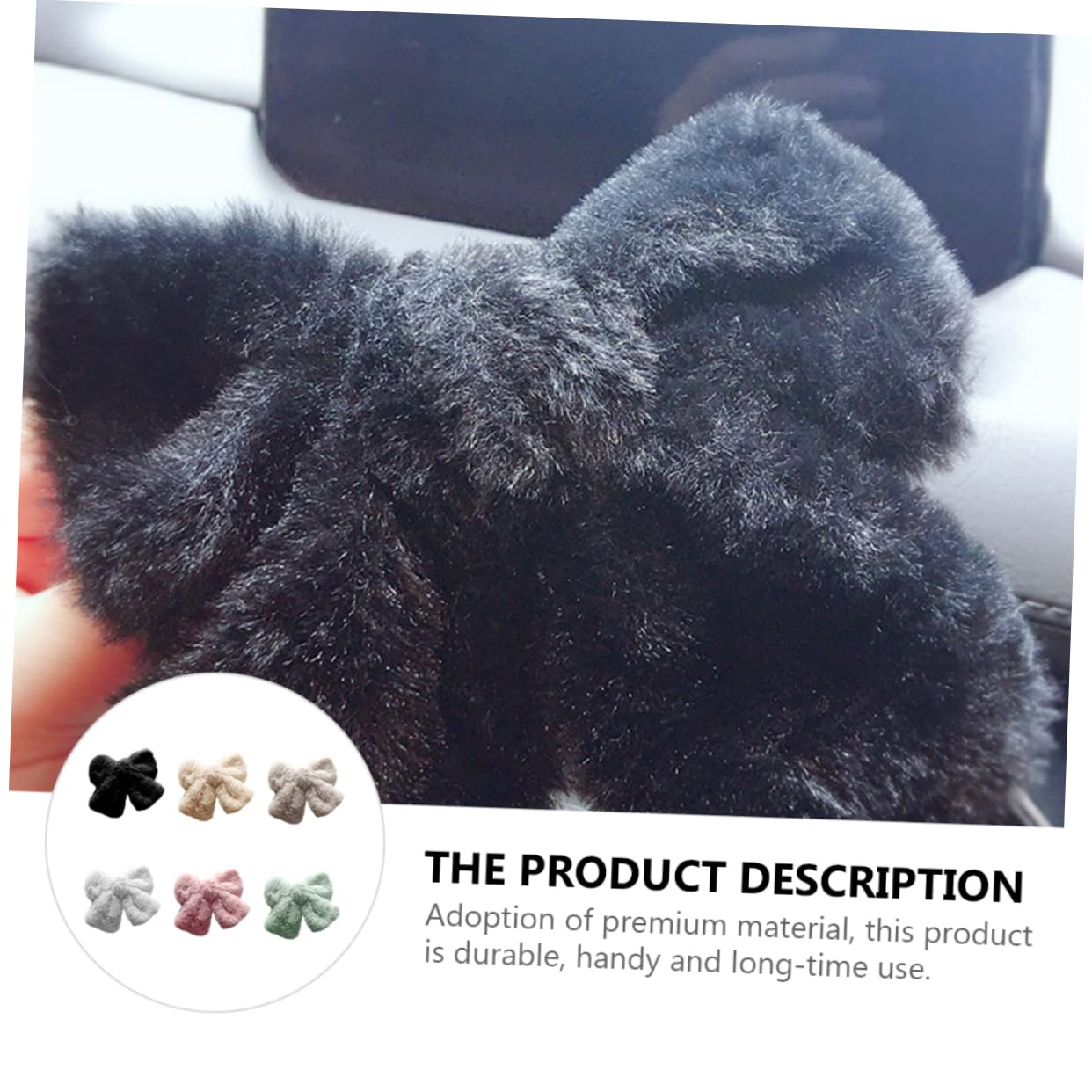 Hair Clip - Hairpin - Hair Bow - Large Bow - Hair Accessories Girls - Hair Accessories Women - Plush - Fluffy - Winter Accessories - Gift For Women - Clip - Soft - Black Beige Gray White Pink And Green - 6 Pieces