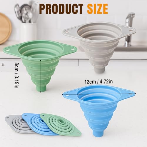Funnel - Olive oil funnel - Wine funnel - Beer funnel - Champagne funnel - Kitchenware - Silicone - Silicone funnel - Manual funnel - Gray - Blue - Green - 3 pieces