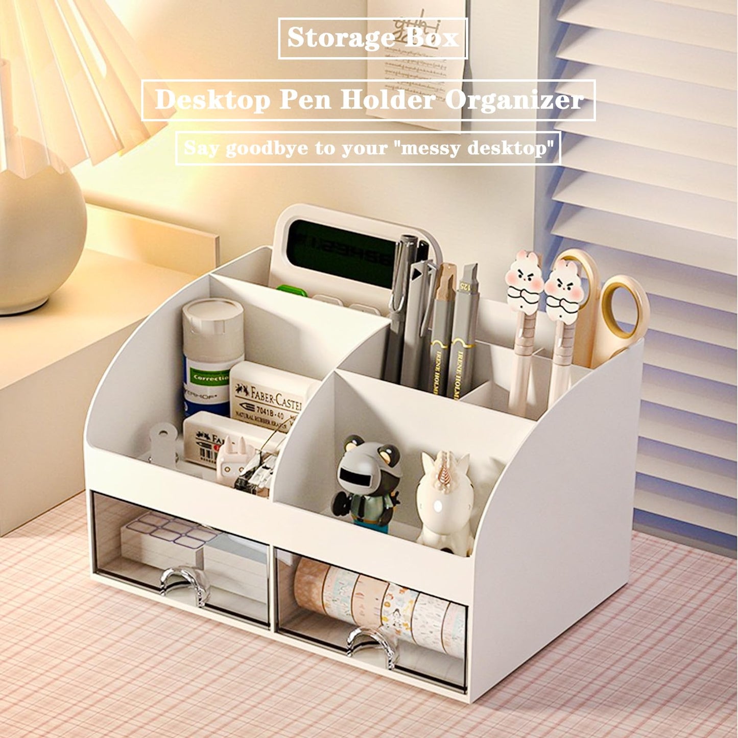 Desk organizer - Makeup organizer - Bathroom organizer - Pen tray - Drawer cabinet - Office supplies - Cosmetics organizer - Desk organizer - Desk accessories - Brush holder - Storage box with drawers - Storage system - White - 1 piece