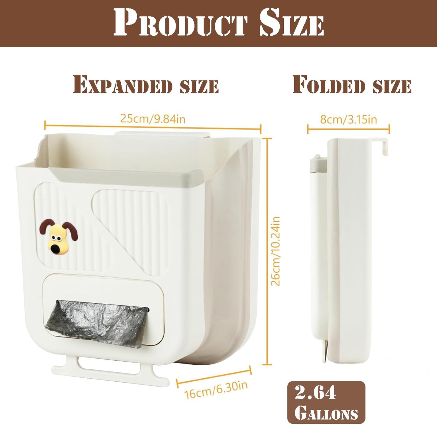 Hanging Waste Bin - Foldable Waste Bin - Kitchen Accessories - Organic Waste Bin - Countertop Waste Bin - Cabinet Door Waste Bin - Waste Separation - Camping - Caravan - Kitchen Aid - Space Saving - Trash Can - Waste Basket - Beige - 10L - 1 Piece