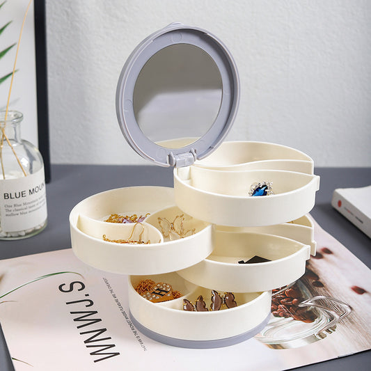 Jewelry box - Jewelry organizer - Jewelry box - Storage box with mirror - Jewelry box - Make-up organizer - Earring holder - Rotating storage system - 4 layers - Jewelry storage - Compact - Accessories tray - Modern design - White - 1 piece
