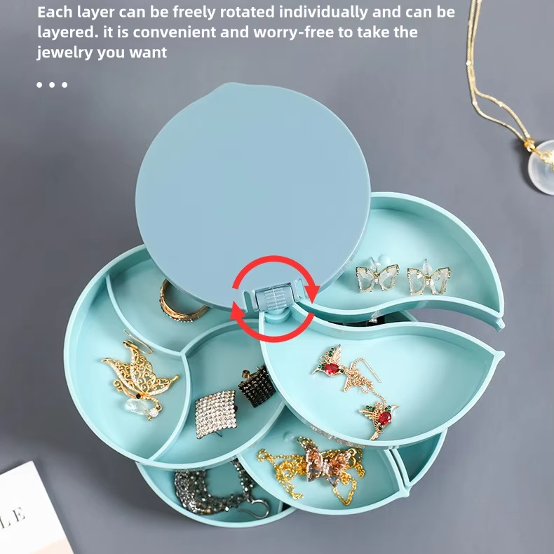 Jewelry box - Jewelry organizer - Jewelry box - Storage box with mirror - Jewelry box - Make-up organizer - Earring holder - Rotating storage system - 4 layers - Jewelry storage - Compact - Accessories tray - Modern design - White - 1 piece