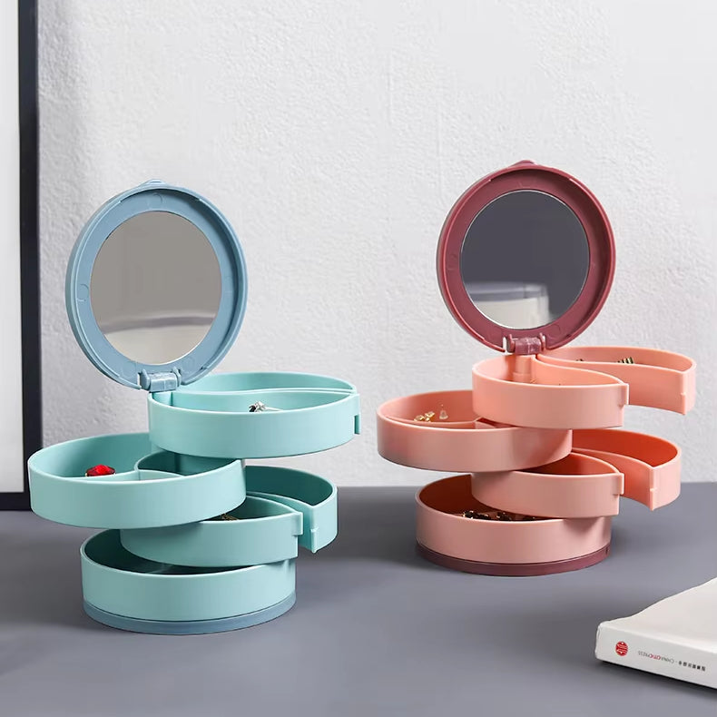 Jewelry box - Jewelry organizer - Jewelry box - Storage box with mirror - Jewelry box - Make-up organizer - Earring holder - Rotating storage system - 4 layers - Jewelry storage - Compact - Accessories tray - Modern design - White - 1 piece