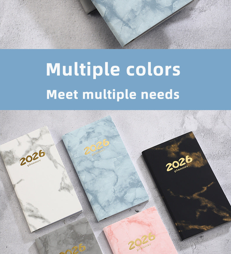 Pocket diary 2026 - A6 diary - Weekly planner - Yearly planner - Organizer - Planner book - 2026 diary for women - School diary - Weekly diary - Compact diary - Diary - Planning tool - Small diary - Marble design - Pink - 1 piece