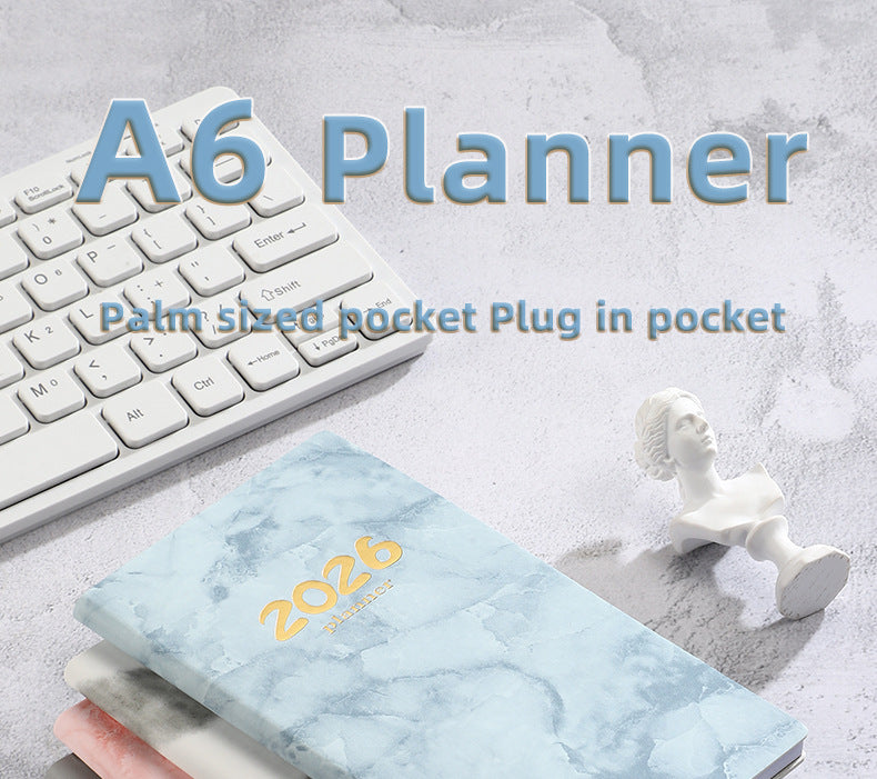 Pocket diary 2026 - A6 diary - Weekly planner - Yearly planner - Organizer - Planner book - 2026 diary for women - School diary - Weekly diary - Compact diary - Diary - Planning tool - Small diary - Marble design - Gray - 1 piece