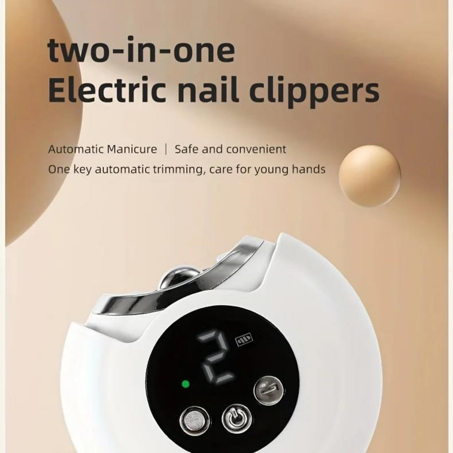 Electric nail clipper - Automatic nail trimmer - Manicure set - Nail care - Electric nail file - Rechargeable - With LCD screen - Nail scissors - Hand care - Nail polishing - Cordless - Nail styling - White - 1 Piece