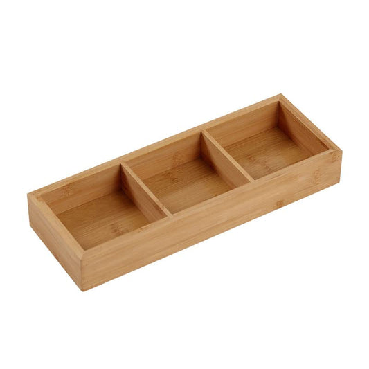 Drawer Organizer - Cutlery Tray Wood - Bamboo Storage Bins - Kitchen Drawer Divider - Desk Organizer - Bathroom Basket - Sorting Box Oblong - Tea Box Holder - Makeup Brush Holder - Durable Material - Versatile Storage - Wood Color - 1 Piece