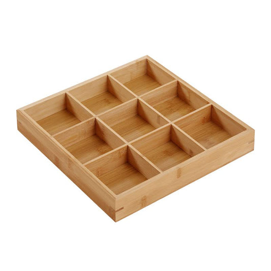 Drawer Organizer - Sorting Box with 9 Compartments - Bamboo Tea Box - Small Storage Trays - Desk Accessories - Jewelry Storage - Bead Box Wood - Kitchen Drawer Organizer - Hobby Materials Tray - Compartment Box - Drawer Divider - Sustainable - Wood Color