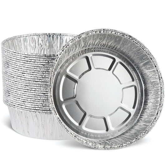 Aluminum Trays - Large Oven Dishes - Airfryer Trays XXL - Aluminum Bowls - Disposable Trays - BBQ Drip Trays - Grill Accessories - Round Baking Pans - Heat Resistant - Catering Trays - Food Containers - Serving Trays - Sturdy - Silver - 50 Pieces