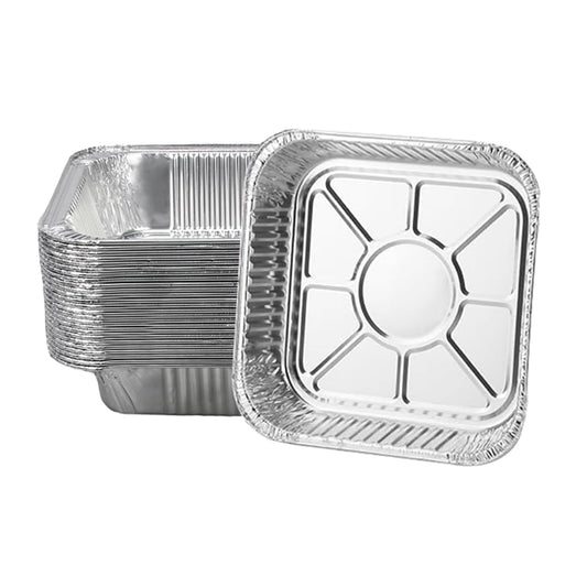 Aluminum Trays - Square Oven Dishes - Air Fryer Trays - Aluminum Bowls - Disposable Trays - BBQ Trays - Grill Accessories - Lasagna Dishes - Small Baking Pans - Heat Resistant - Food Containers - Catering - Greaseproof - Sturdy - Silver - 50 Pieces