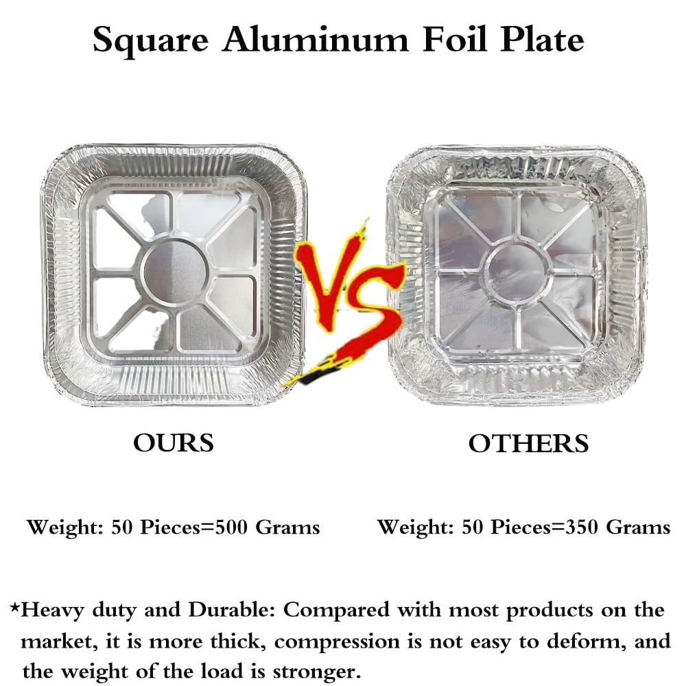 Aluminum Trays - Square Oven Dishes - Air Fryer Trays - Aluminum Bowls - Disposable Trays - BBQ Trays - Grill Accessories - Lasagna Dishes - Small Baking Pans - Heat Resistant - Food Containers - Catering - Greaseproof - Sturdy - Silver - 50 Pieces