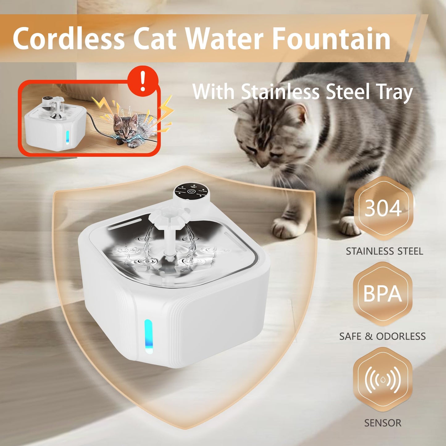 Cat Drinking Fountain - Water Fountain - Dog Drinking Bowl - Automatic Drinking Bowl - Cat Fountain - Dog Fountain - Water Dispenser - Whisper-Quiet - Includes 8 Filters - LED Lighting - Water Bowl - Pet Accessories - 2.8 Liters - White - 1 Piece