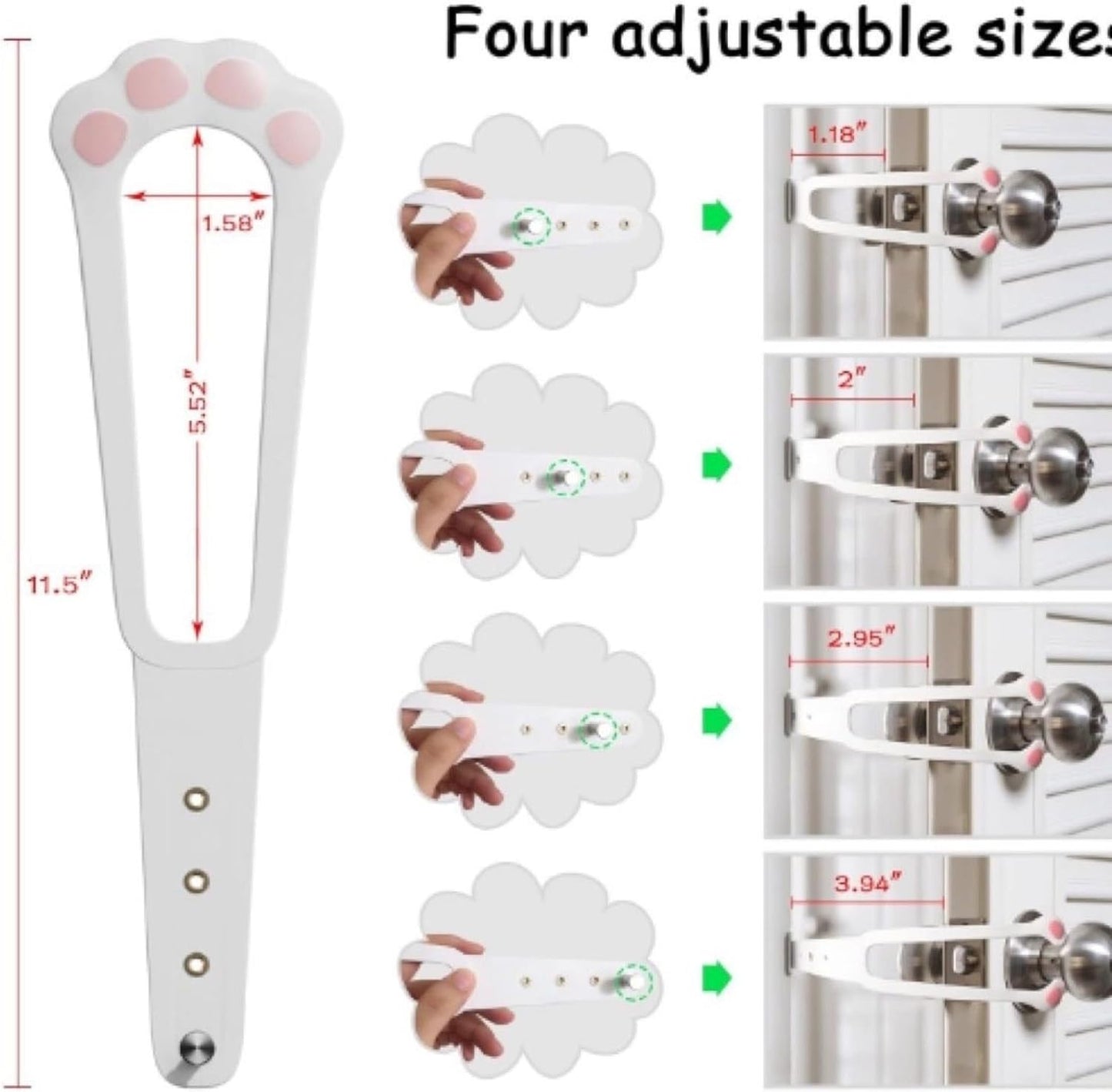 Door Stopper - Door Holder - Door Holder - Dog Barrier - Cat Flap Alternative - Door Stop - Door Catch - Door Hook - Ventilation - Pet Accessories - Door Security - Adjustable - Cat Paw - White - 2 pieces