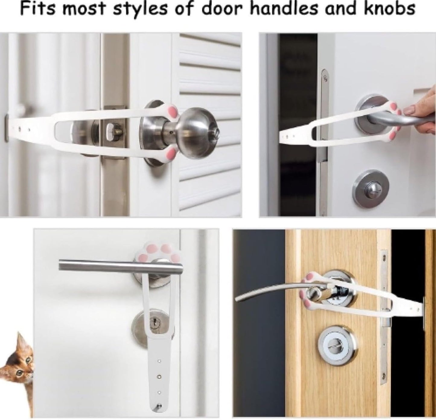 Door Stopper - Door Holder - Door Holder - Dog Barrier - Cat Flap Alternative - Door Stop - Door Catch - Door Hook - Ventilation - Pet Accessories - Door Security - Adjustable - Cat Paw - White - 2 pieces