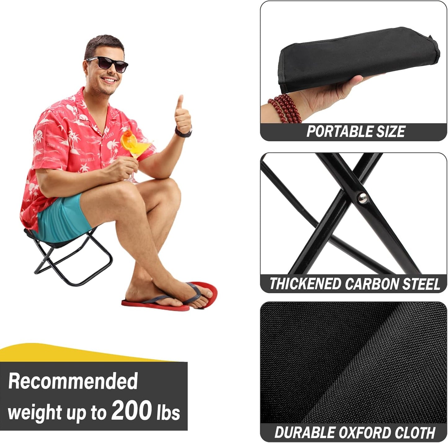 Camping Chair - Folding Chair - Fishing Chair - Camping Stool - Foldable Chair - Festival Chair - Folding Stool - Beach Chair - Hiking Stool - Outdoor - Picnic - Travel Chair - Lightweight - Portable - Foldable - With Storage Bag - Black - 1 Piece