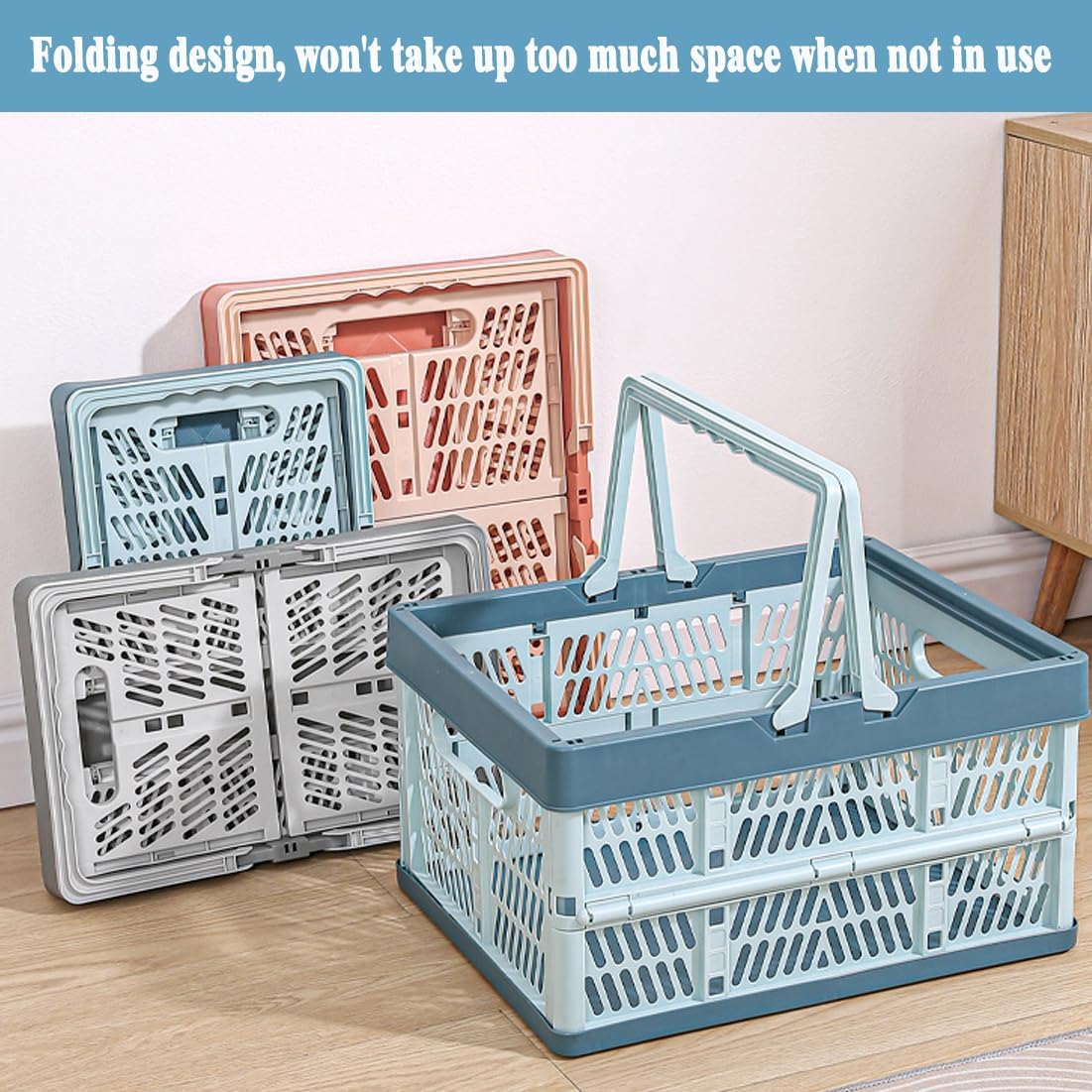 Folding Crate - Folding Crate - Shopping Basket - Storage Basket - Collapsible Basket - Shopping Crate - Storage Box - Plastic Crate - Camping - Car Organizer - Foldable - Stackable - With Handles - Trunk - Blue Gray - 1 Piece