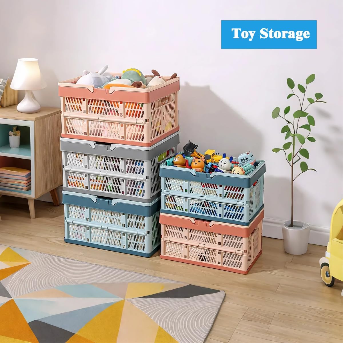 Folding Crate - Folding Crate - Shopping Basket - Storage Basket - Collapsible Basket - Shopping Crate - Storage Box - Plastic Crate - Camping - Car Organizer - Foldable - Stackable - With Handles - Trunk - Pink - 1 Piece