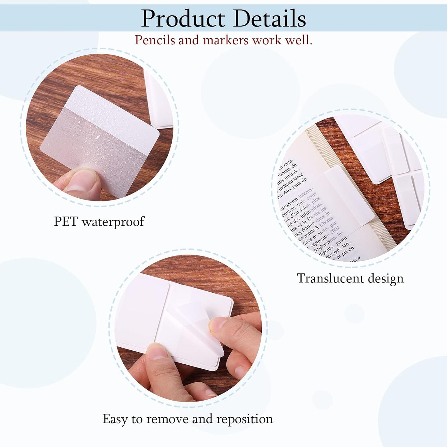 Sticky notes - Page markers - Index tabs - Sticky notes - Bookmarks - Transparent - Tabs - Office supplies - School supplies - Study - Writable - Notebooks - Agenda refill - White - 12 pieces