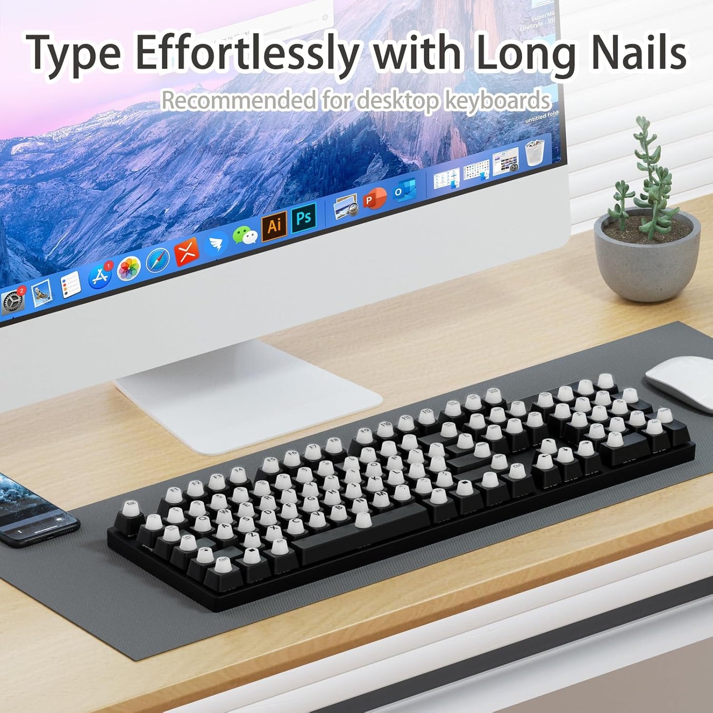 Keyboard Stickers - Large Letter Keyboard - QWERTY Layout - Low Vision Aids - Typing with Long Nails - 3D Silicone Keycaps - Laptop Accessories - Universal Round Keys - Wear-Resistant Replacement Letters - White - 64 Pieces