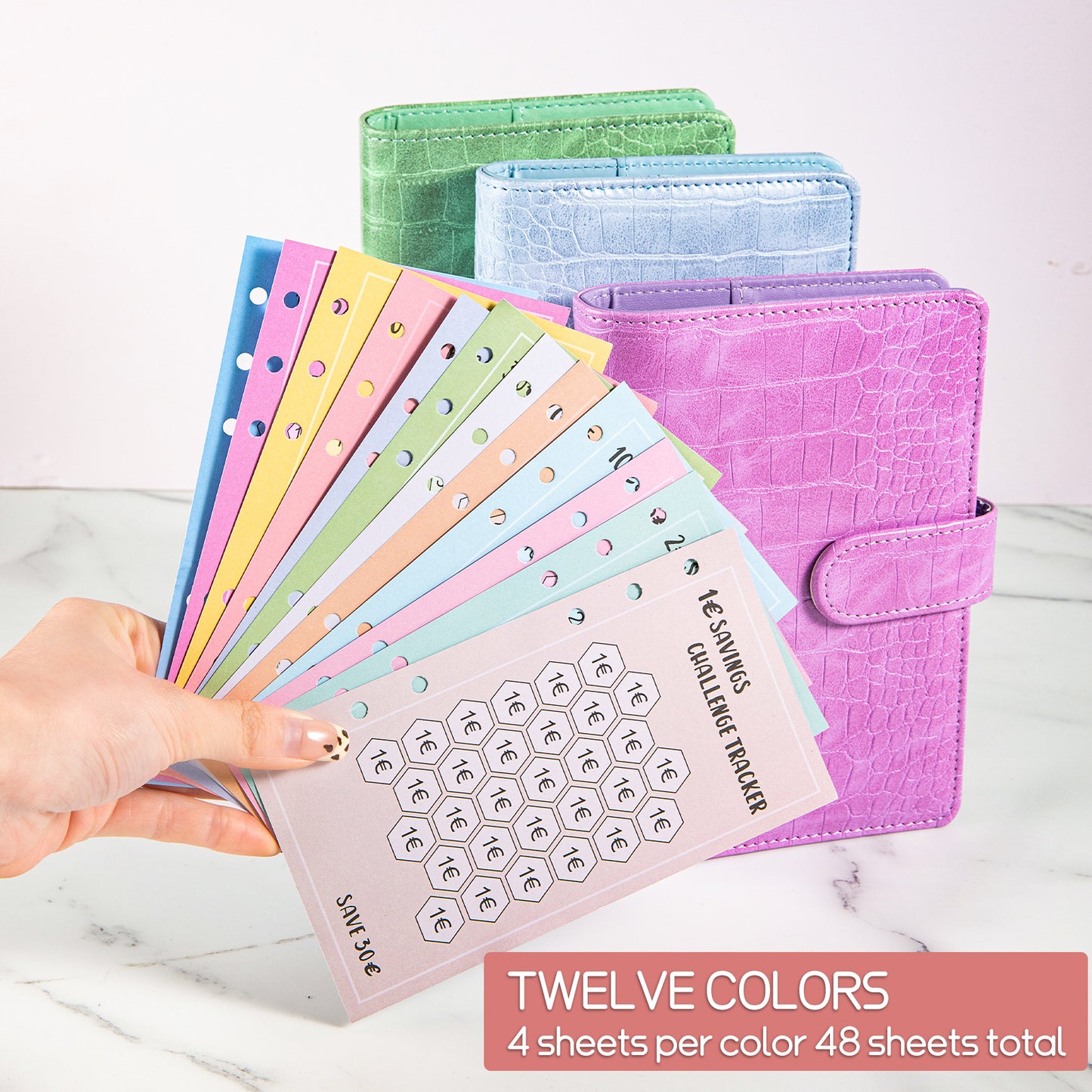 Savings Challenge - Budget Binder Refill A6 - Savings Challenge Tracker - Cash Stuffing Envelopes - Save Money - Financial Planner - Cash Book - Budget Planner - Euro Currency - Money Organizer - Goal Savings - Mix Colors - 48 Pieces