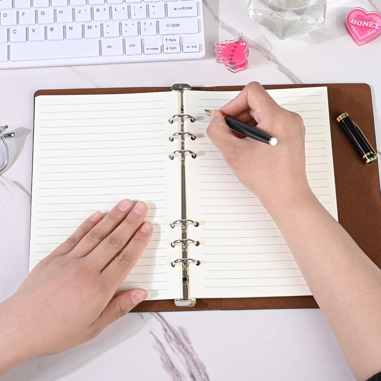 Notebook Refill A5 - Ring Binder Paper 6 Holes - Agenda Refill - Bullet Journal Paper - Refillable Notepad - Writing Paper - Planner Inserts - Office Supplies - School Supplies - Study Notes -Lined Paper - White - [数量] Pieces