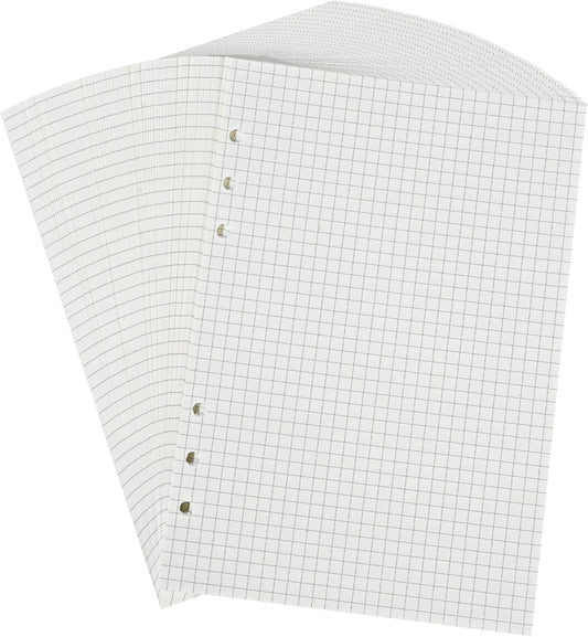 Notebook Refill A5 - Ring Binder Paper 6 Holes - Agenda Refill - Bullet Journal Paper - Refillable Notepad - Writing Paper - Planner Inserts - Office Supplies - School Supplies - Math Notebook -Checked White Graph Paper - 5 Pieces
