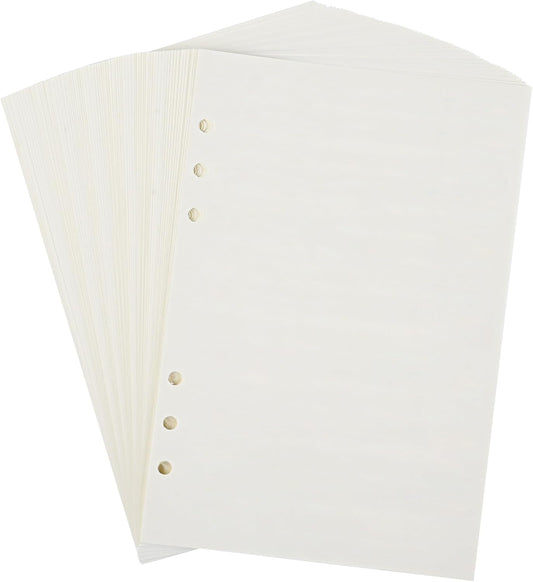 Notebook Refill A5 - Ring Binder Paper 6 Holes - Agenda Refill - Bullet Journal Paper - Refillable Notepad - Writing Paper - Planner Inserts - Office Supplies - School Supplies - Blank Sketch Paper -No Lines - White - 5 Pieces