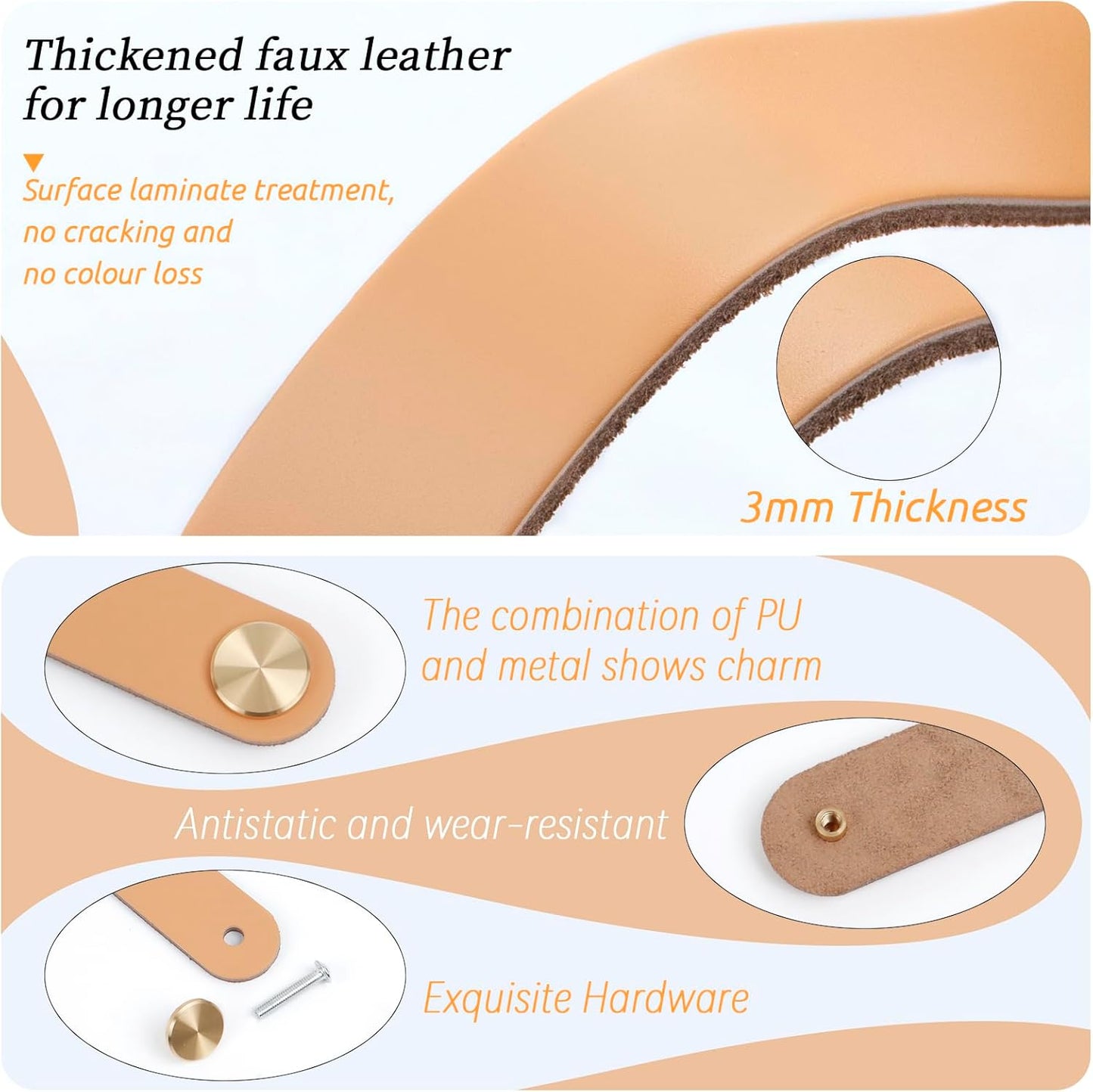 Leather Handles - Furniture Handles - Kitchen Handles - Door Handles - Cabinet Handles - Drawer Knobs - Furniture Hardware - Kitchen Hardware - Handles - Leather - Leather - Kitchen Renovation - Scandinavian - Brass - Knobs - Loops - Loop - Ivory - Set of