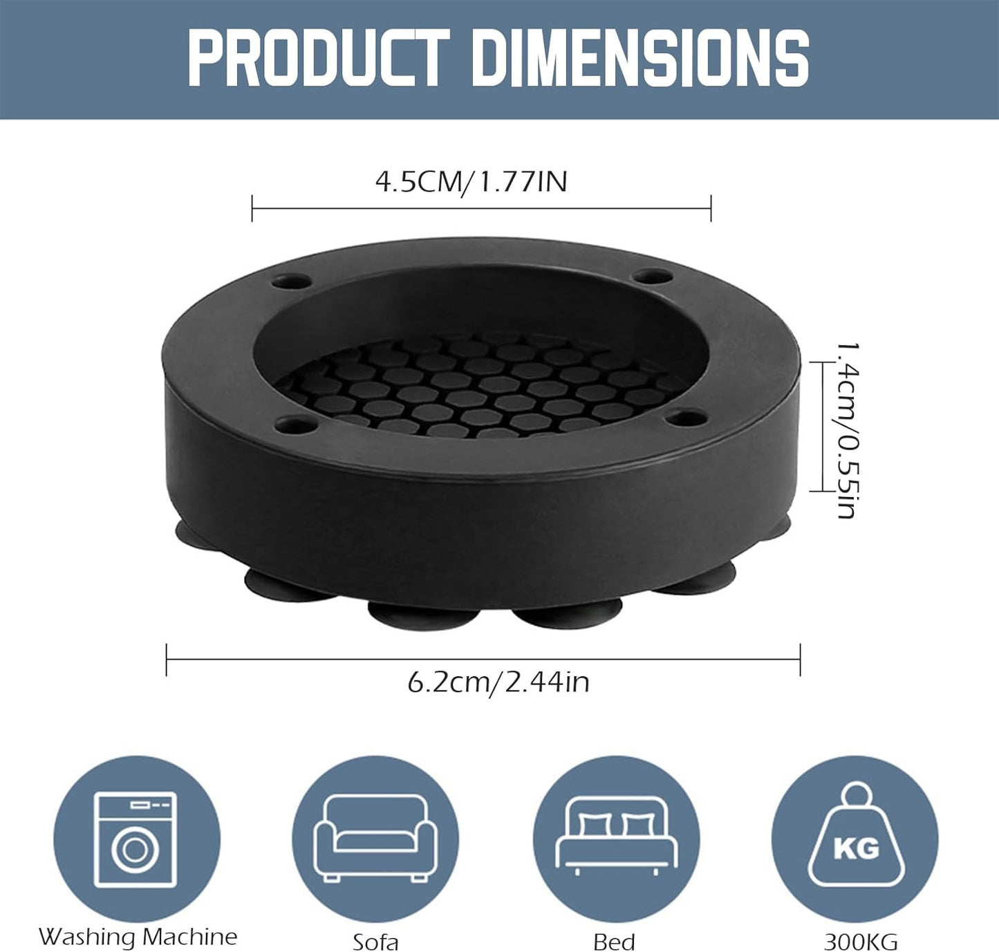 Washing machine vibration dampers - Washing machine feet - Anti-vibration pads - Appliance accessories - Sound dampener - Washing machine riser - Anti-slip mat - Dryer accessories - Vibration damper - Floor protection - Washing machine damper - Black - 4