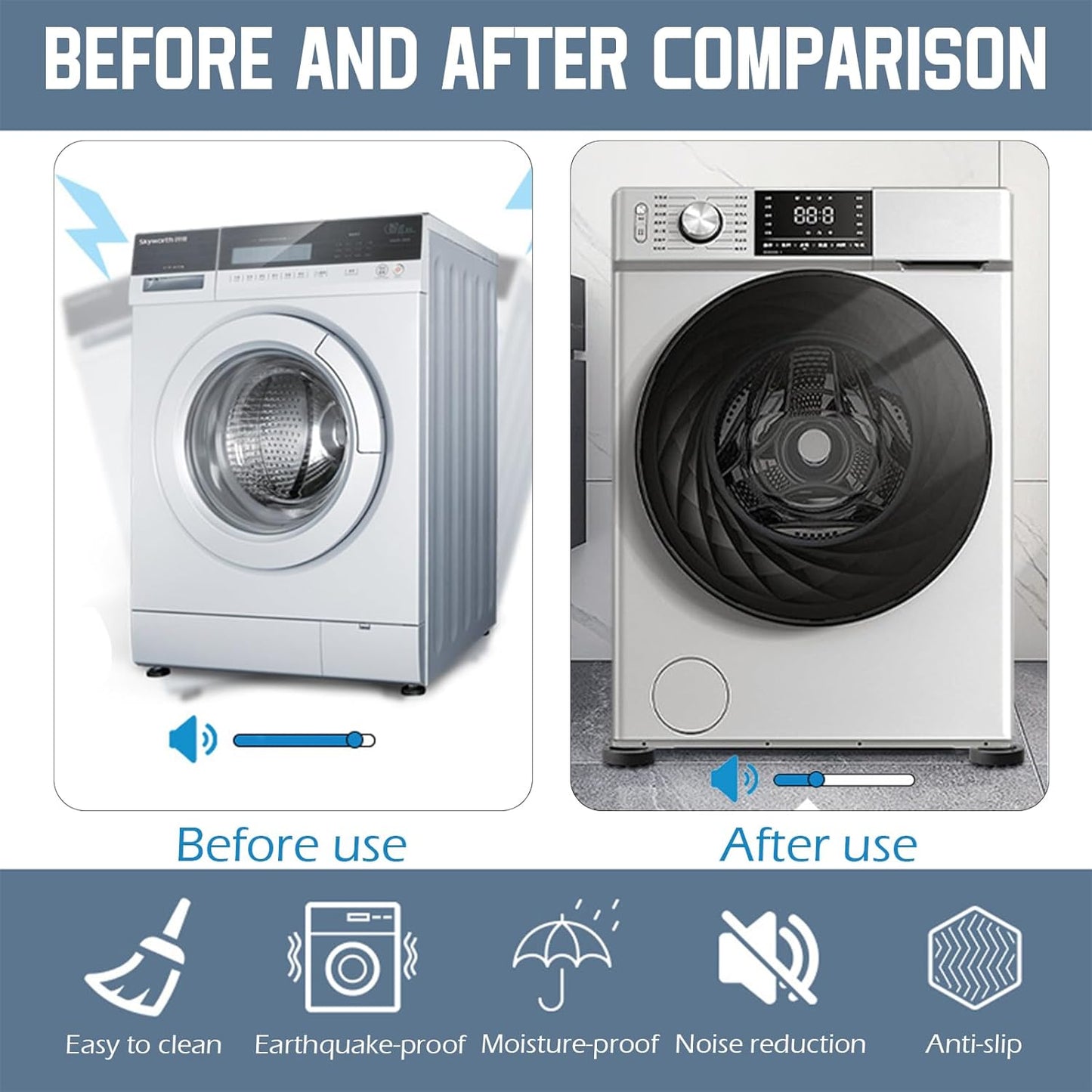 Washing machine vibration dampers - Washing machine feet - Anti-vibration pads - Appliance accessories - Sound dampener - Washing machine riser - Anti-slip mat - Dryer accessories - Vibration damper - Floor protection - Washing machine damper - Black - 4